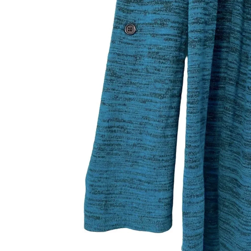 Laura Scott open front dark aqua convertible sleeve cardigan L